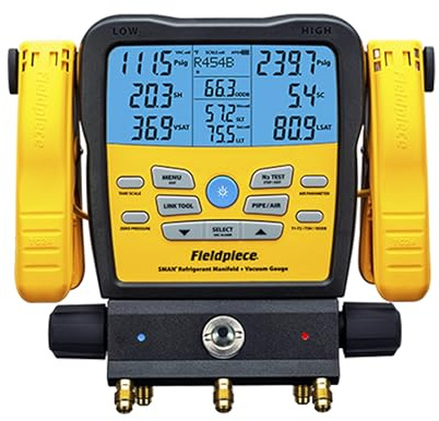 Fieldpiece Wireless SMAN Refrigerant Manifold with Vacuum Gauge – Air Conditioning/Refrigerant Digital Gauges for HVAC & Refrigeration 3 Port System