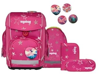 ergobag Schulranzen-Set cubo Set SternzauBär - Pink | Ergonomischer Schulranzen Klassisch, 5-teilig, für die 1. Klasse Grundschule, Kollektion AW24/25