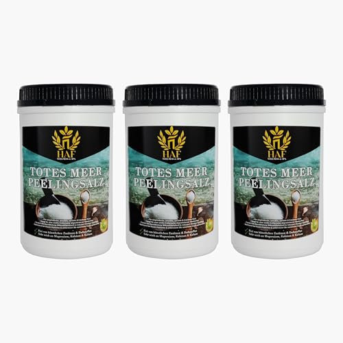 HAF® Premium Totes Meer Peelingsalz für empfindliche & trockene Haut | 1-25 kg | Salz Peeling 100% naturrein aus Jordanien für Gesicht & Körper | Körperpeeling für Sauna, Dusche (3 x 1 kg Dose)