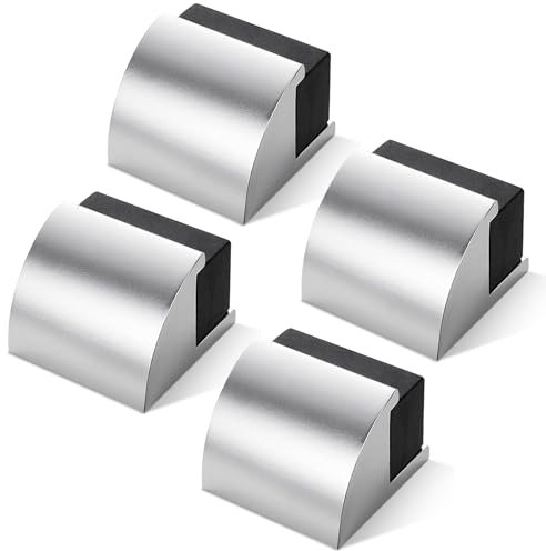 SEGNAYEN Chrome Silver Door Stopper, 4 Pack - Floor Mounted, Black & Chrome Silver, 29mm H x 38mm L x 15mm Thick, Aluminum & Rubber, Modern Style, 4 Sets of 4 Items