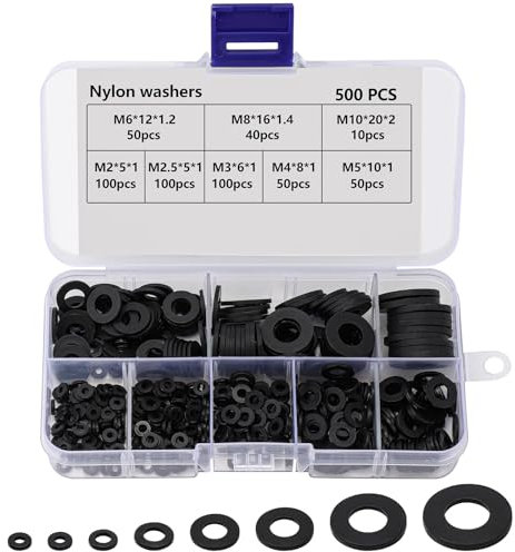 500 Stück Kunststoff Unterlegscheiben, Gummi Unterlegscheiben, Schwarz Flache Unterlegscheiben, Industrielle Befestigungskopf-Unterlegscheiben, Mechanische Unterlegscheiben M2/M2,5/M3/M4/M5/M6/M8/M10