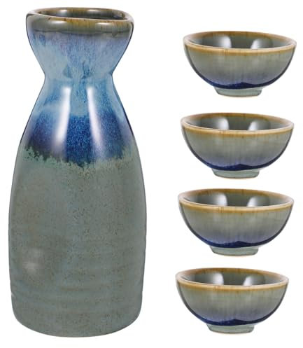 SHOWERORO Conjunto de Sake Japones Tradicional de Cerámica 1 Botella y 4 Copas Regalos y Decoración Japonesa Color Aleatorio Varios Estilos