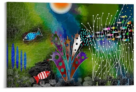 Unterwasserwelt Fische und Wasserpflanzen Abstrakte Kunst Poster Vintage Poster Wandkunst Leinwand Poster Raumdekoration Ästhetische Poster Gedruckt Dekoration Poster Wohnzimmer Veranda Dekoration