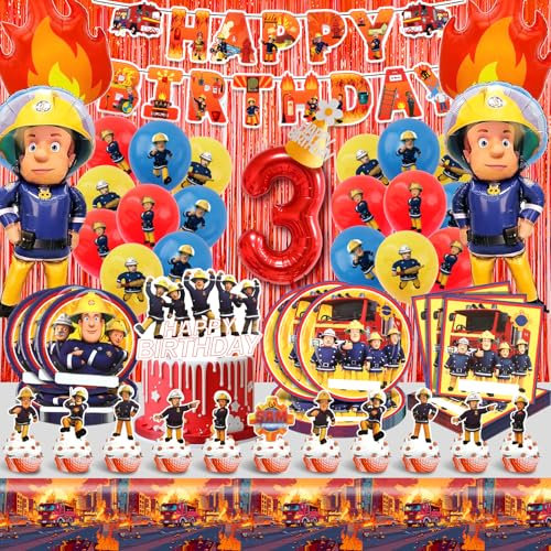 Feuerwehr Deko Kindergeburtstag 3 Jahre,Feuerwehrauto Geburtstag Ballon Jungen Mädchen,Feuerwehrmann Party Luftballons,Feuerwehr Geburtstagsdeko Set mit Servietten Teller Banner Tortendeko