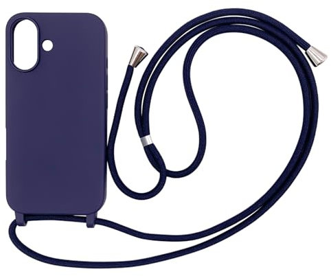 Ququcheng Coque Compatible avec iPhone 16(6.1),Collier pour Étui Colliers de cellulaire Corde Silicone avec Cordon Case TPU Bumper pour iPhone 16(6.1)-Bleu