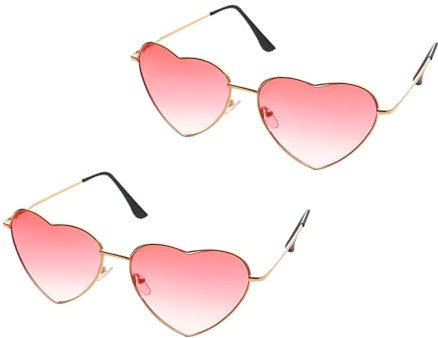 Ginddy Occhiali a Cuore,2 Paia Sole Forma di Cuore Retrò Occhiali Rosa Occhiali da Sole Hippy con Montatura Sottile in Metallo per Donna Rragazze Festival Anni 60s 70s Accessorio Travestimenti Rosa