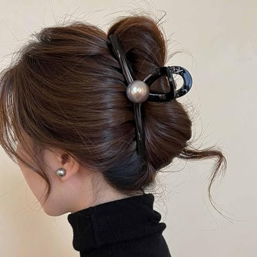 Resweky Pinza para el pelo de 2 cuentas, color marrón, bonita pinza para el pelo para mujeres y niñas (marrón, grande)