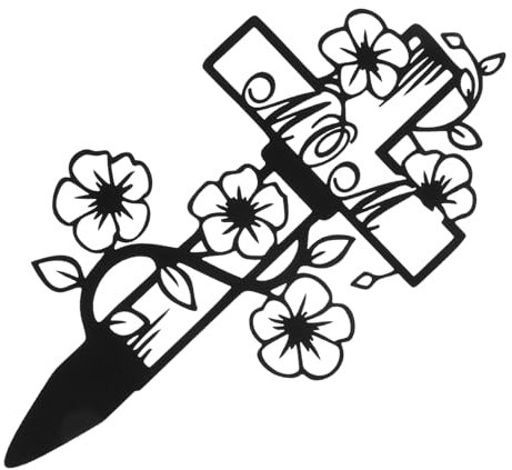 Kisangel Friedhofs-gedenkkreuz Aus Eisen Dekorativer Gartenstecker Mit Hohlmuster Gedenktafel Für Grabdekorationen Schwarzer Farbton Installieren Für Friedhofs Und