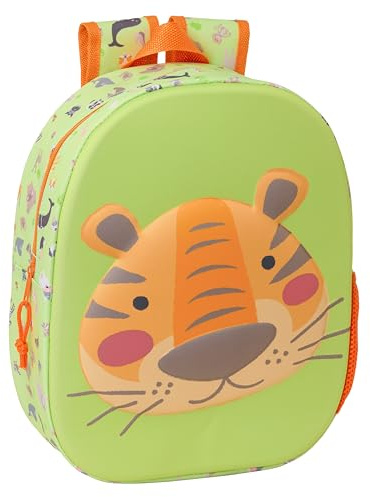 Safta Tiger 3D Schulrucksack mit 3D-Design, anpassbar an den Wagen, ideal für Kinder verschiedener Altersgruppen, bequem und vielseitig, Qualität und Widerstandsfähigkeit, 27 x 10 x 33 cm, Lindgrün, M