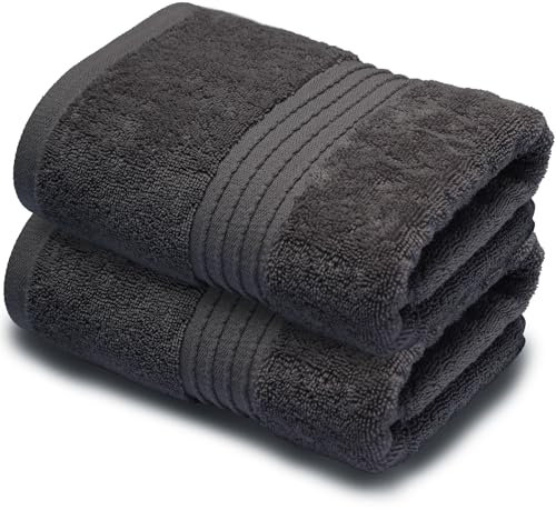 Makooz Premium 700 GSM Hand Towels for Bathroom 2 Pack – 100% Natural Ring-Spun Egyptian Cotton – Luxurious Ultra Soft, Quick Dry Absorbent Plush Bath Guest Towel Set, Home Hotel Spa –Charcoal 50x85CM