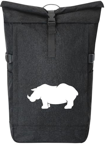 Huuraa Kurierrucksack Nashorn Silhouette 30-44 Liter Black Melange Fairtrade Rolltop Rucksack Geschenkidee