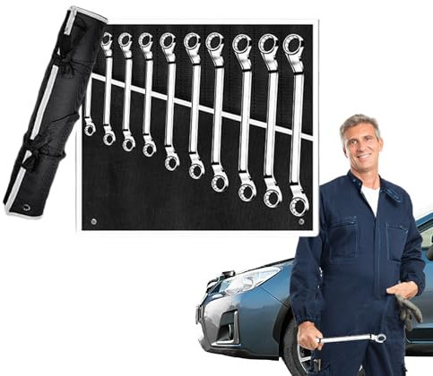 Generico Ratchet Wrenches Set, 10 Pieces Box End Wrench Kit, Chrome Vanadium Steel Rustproof Construction Heavy-Duty Tools, for Plumbing Work, Home Projects, Mechanic Repair, Garage Tasks