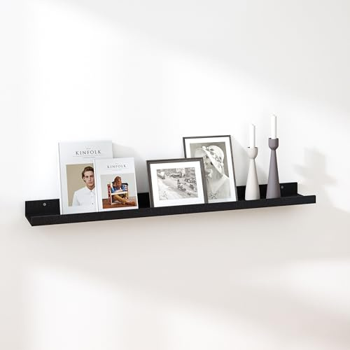 RICHER HOUSE Wandregal Schwarz, 90x13 cm, Schweberegal aus MDF Holz,1er Set | Bilderleiste, Wandboard, Regal Wand für Fotorahmen und Dekos, Wohnzimmer, Kinderzimmer, Schlafzimmer, Küche, Badezimmerwand