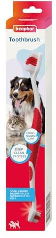 Beaphar - Double-Ended Toothbrush with Ergonomic Grip - Dental Care for Cats & Dogs - Deep Clean Bristles to Target Hard-to-Reach Areas - Multi-Sized Heads for Suitable for All Mouth Sizes