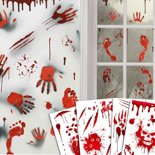 Pegatinas de Ventana de Halloween, Pegatinas de Pared Sangriento Huella de Mano, Pegatinas de Huella Sangrienta, Adornos de Ventana de Halloween para Casa Escuela Fiesta 9 Hoja