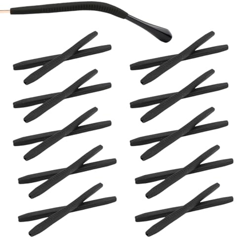 KEQAR 10 Paires Embouts Antidérapants en Silicone, Coussins d'Oreilles pour Lunettes, Manchons de Branches en Silicone Souple (Noir)