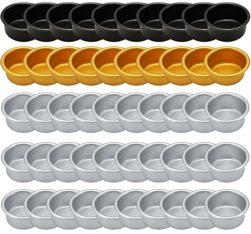 50 Kerzenhalter Stabkerzen, Kerzenständer für Stabkerzen, Kerzentüllen aus Metall, für Halloween und Weihnachten, 10 schwarz, 10 Gold, 30 Silber