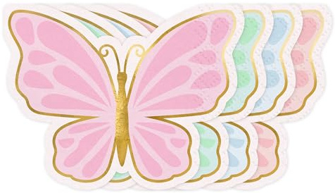 Form‑Servietten Schmetterling 3‑lagig – 16 × 12 cm gefaltet (32 × 24 cm offen) – Kindergeburtstag & Mottoparty – 1 Pack (12 Stück) Baby Shower