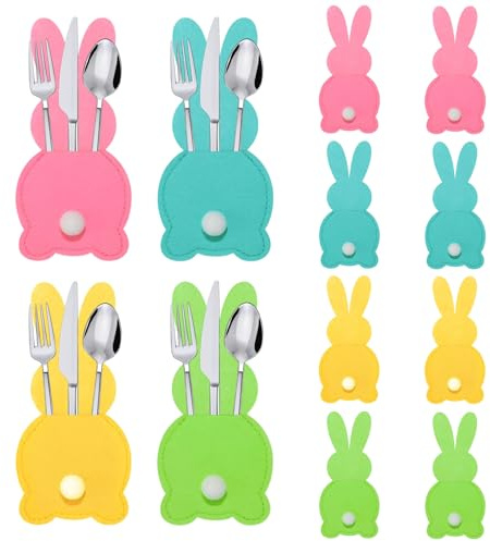 12 Stück Ostern Bestecktasche, Niedlich Ostereier Besteckbeutel, Exquisit Besteckhalter Filz Ostern, Osterdeko Bestecktaschen, für Oster Tischdeko (Farbe-A)
