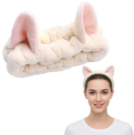 KAHZOR Mode Bandeau Cheveux Femme Maquillage, Coton Bandeau Skincare Pour Spa, Beauté, Douche, Yoga, Lavage Visage, Démaquillage, Serre Tete Maquillage Avec Oreilles De Chat Pour Le Soin De La Peau