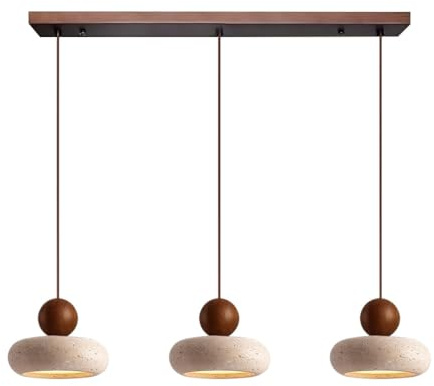 PANNN LED-Holz Pendelleuchte Nordische Travertin Hängelampe Kronleuchter 3-Licht Leuchten Vintage-Küchenleuchte Japanischen Wabi-Sabi Stil Geeignet Für Esszimmer Wohnzimmer Schlafzimmer(A1)
