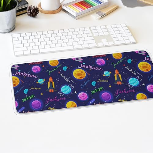 Space Planets Name Gaming Desk Mat Personalised Solar System Mouse Pad Custom Galaxy Stars Desk Pad Large Extended Keyboard Mat Non Slip PC Laptop Kids Bedroom Decor Gift Idea
