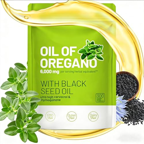 Huile d'Origan et Huile de Nigelle, Riche en Carvacrol, Sans OGM, Huile Extrait d'origan équilibrée avec Huile de Graines Noires, 1PC