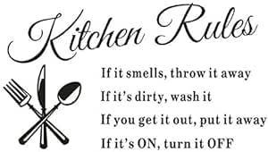 Kitchen Rule Wall Sticker Quotes Wall Art Inspirational Removable Vinyl Lettering Saying for Kitchen Dining Room Restaurant Decor