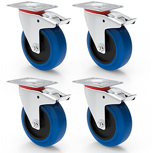PRIOstahl Transportrollen 80mm Set Lenkrollen mit Bremse 4 Stück Blau Schwerlastrollen Möbelrollen Blue Wheels Industrierollen Spurlos Abrollend
