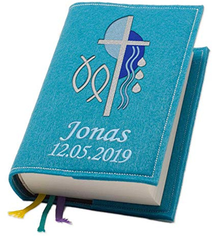SL-Store GbR Evangelische Gesangbuchhülle Kreuz 2 blau Filz mit Namen bestickt mittlere Ausgabe, Farbe:türkis