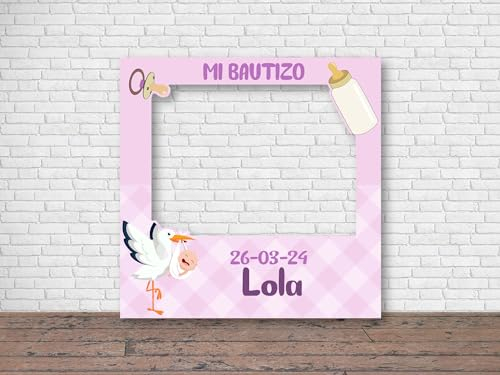 Oedim Photocall + Cartel para Mi Bautizo Personalizado, 100 x100 cm, Eventos o Celebraciones puntuales, Ventana Troquelada, Photocall Divertido