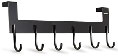 UDENIS Türgarderobe, Türgarderobe aus Metall mit 6 Haken zum Aufhängen von Handtüchern, Bademänteln, Mänteln, Badezimmern, Schlafzimmern, Schwarz