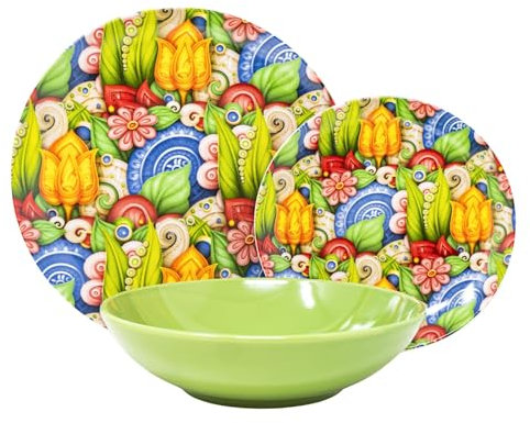 NAMAI - Servizio Piatti 6 Persone - Piatti Porcellana - Adatti in Lavastoviglie e Microonde - Piatti Colorati - Set Piatti 18 Pezzi - Set Piatti 6 Persone - Piatti Particolari
