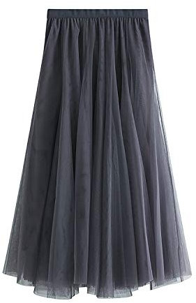 ANIMQUE Donna Estate Gonna in Tulle Lunghezza 83cm Linea A Midi Caviglia Alta Vita Elegante Elastico, Grigio