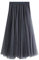 Damen Rock Sommer Langer Tüllrock A-Linie Faltenrock 83cm Länge Knöchellang Hoher Bund Schick Maxirock Elastisch Taille, Grau