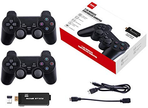 Rensaday HDMI 4k Game Stick Sistema De CóDigo Abierto Consola De Videojuegos 64GB 20000 Juego con Dos Controladores InaláMbricos 2.4G