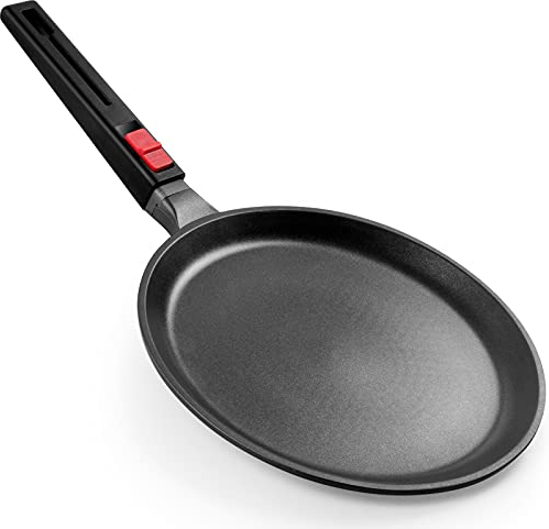 Gotoll Poêle à Crêpes 28cm Casserole Antiadhésif Crépière Poêle à Frire Induction Aluminium Poignée Amovible BPA Free - Noir