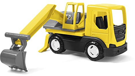 Wader 35366 - Tech Truck LKW mit Bagger, beweglicher Schaufel, drehbarem Aufsatz und stabilen Stahlachsen, ca. 31 x 14,5 x 19 cm groß, gelb, ab 12 Monaten, ideal als Geschenk für kreatives Spielen