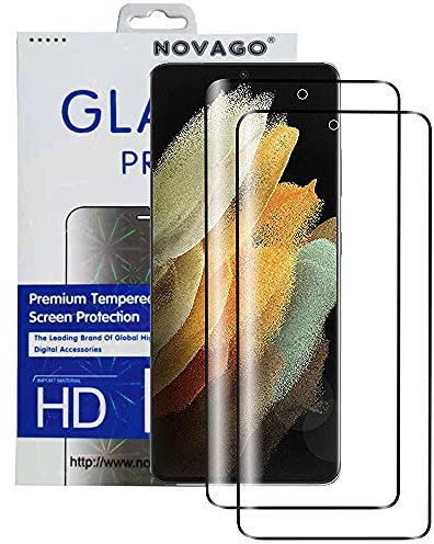 NOVAGO Compatible Samsung Galaxy S21 Ultra 5G -Pack de 2 Films Protection écran Verre trempé incurvé 3D (avec le trou pour l'empreinte digitale) (Noir)