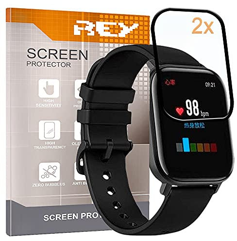 REY 2X Protector de Pantalla 3D para XIAOMI AMAZFIT GTS 2, Negro, Protección Completa, 3D / 4D / 5D