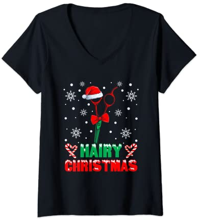 Damen Frisör Kosmetik Salon Friseur Weihnachtsfeier Weihnachten T-Shirt mit V-Ausschnitt