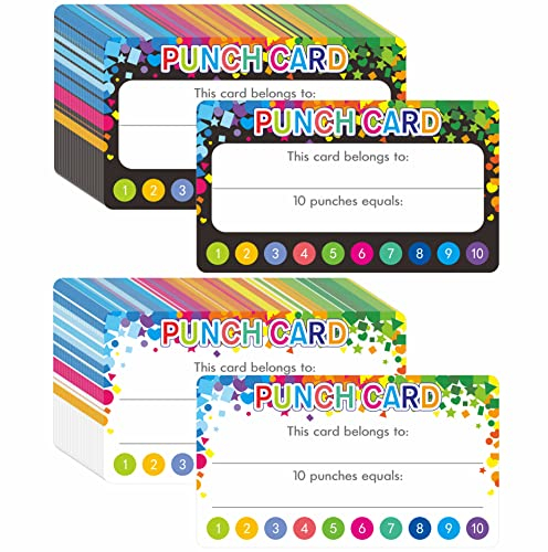 102 PCS Punch Cards, Incentive Reward Card Student Awards Treuekarten für Unternehmen, Klassenzimmer, Kinderverhalten, Schüler, Lehrer, 3.5 x 2, 2 Stile