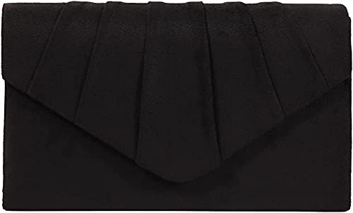 Clutch Purses for Women Evening Clutch Bag Women's Evening Bag with Detachable Chain for Wedding Prom Faux Suede (Black)