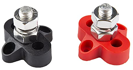 Tiardey 1Pair Bus Bar Terminal Block Power Stud Insulated Battery Junction Post Terminal Block Set M8 Single bolt for 12-48V Trucks RVs Boats - Red Black