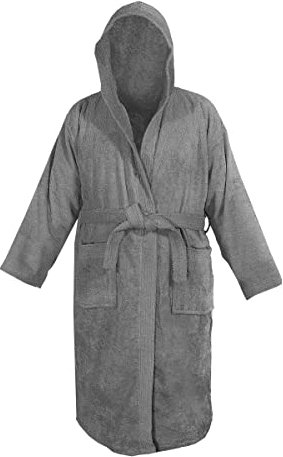 Sapphire Collection Men's and Ladies Unisex 100% Egyptian Cotton Terry Towelling Hooded Shawl Collar Bathrobe Spa Gym Bath Towel Robe Size Small/Medium (Grey)