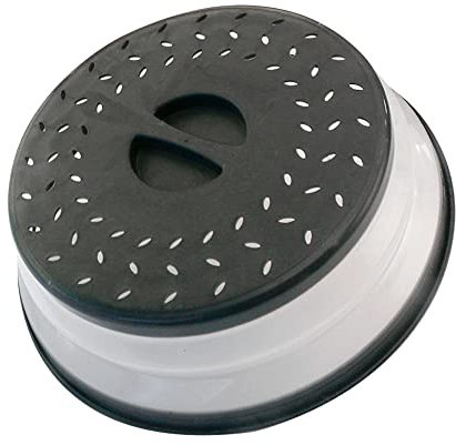 Couvercle anti-éclaboussures pliable pour micro-ondes, 26,7 cm, passe au lave-vaisselle, couvercle d'assiette micro-ondes avec grille d'aération pour vapeur, silicone et plastique sans BPA (noir)