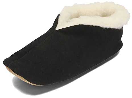 BeComfy Unisex Warme Leder Wolle Hausschuhe Damen Herren Winter Gefüttert Wildleder Pantoffeln 36-46 EU (Schwarz, EU Schuhgrößensystem, Erwachsene, Numerisch, M, 44)
