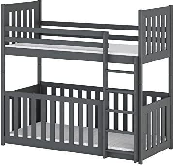 GREKPOL Kinderbett Etagenbett Hochbett Spielbett Stockbett Chris (Graphit Asti 14cm, 90 x 190 cm)