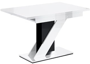 ALTDECOR Esstisch ausziehbar, ideal als Küchentisch, Esszimmertisch - oder Wohnzimmertisch, solide Konstruktion aus Möbelplatte, 120-160x80x75 cm - Hochglanz Weiß/Hochglanz Schwarz - Eva