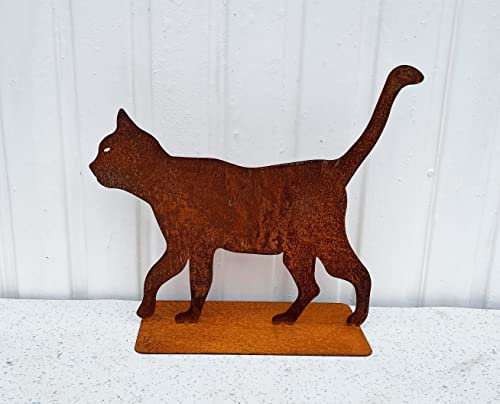 Gartenfigur Katze gehend 35x40cm auf Platte Edelrost Gartendeko Wetterfest Rost Metall Rostfigur Katzen Tier von Steinfigurenwelt